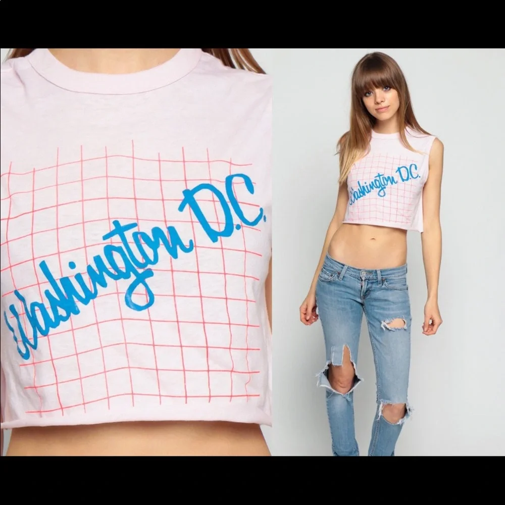Tank Top WASHINGTON DC Shirt Crop Top 80s Cropped Travel USA Vintage Small